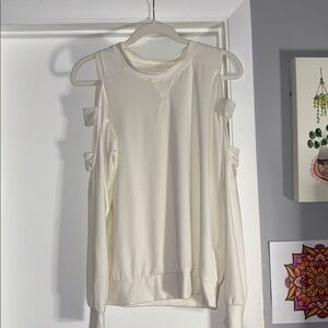Cream Long Sleeve Cold Shoulder Cut Out Shirt